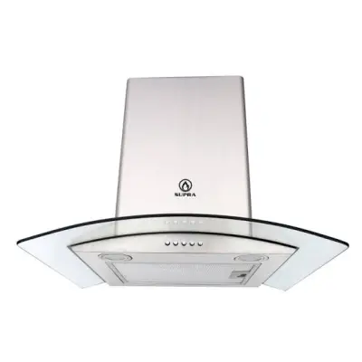 Campana extractora de pared de cristal templado curvo de 60 cm, con 3 niveles de extracción, filtros lavables y luz LED