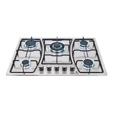 Estufa de 5 quemadores para empotrar, en acero inoxidable, con encendido electrónico y gas LP o natural